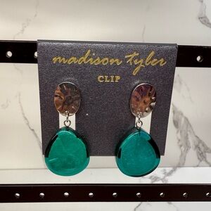 Retro Madison Tyler Teal Drop Clip-On Earrings Vintage Style